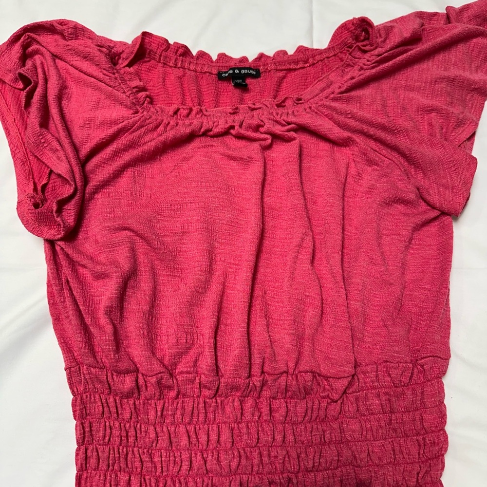 Cable & Gauge Pink Puff Sleeve Smocked Blouse